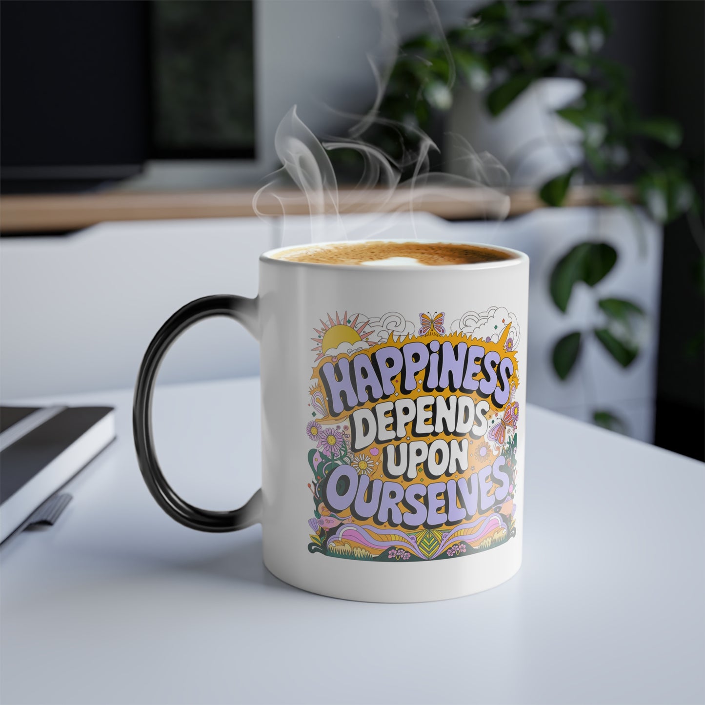 Happiness Depends Upon Ourselves - Color Morphing Mug, 11oz
