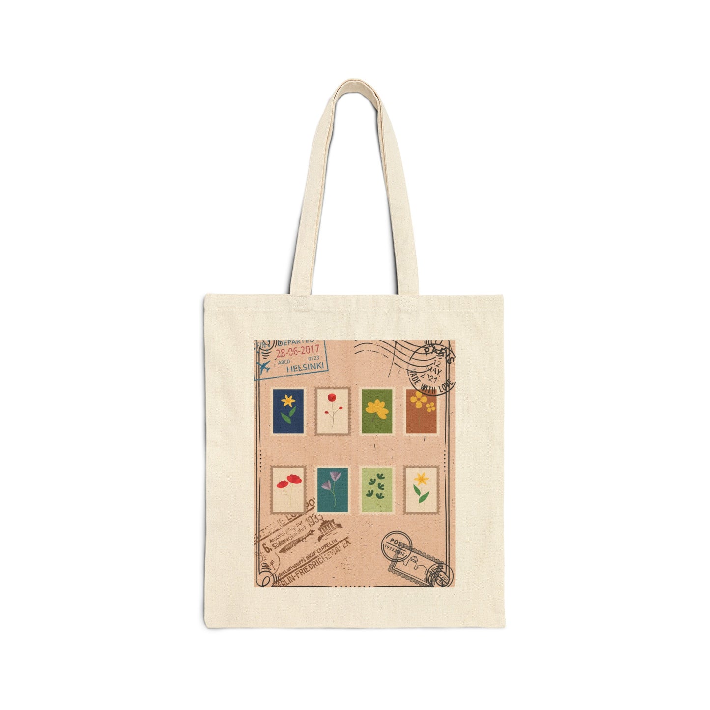 "Flower Postage Stamp"- Cotton Canvas Tote Bag