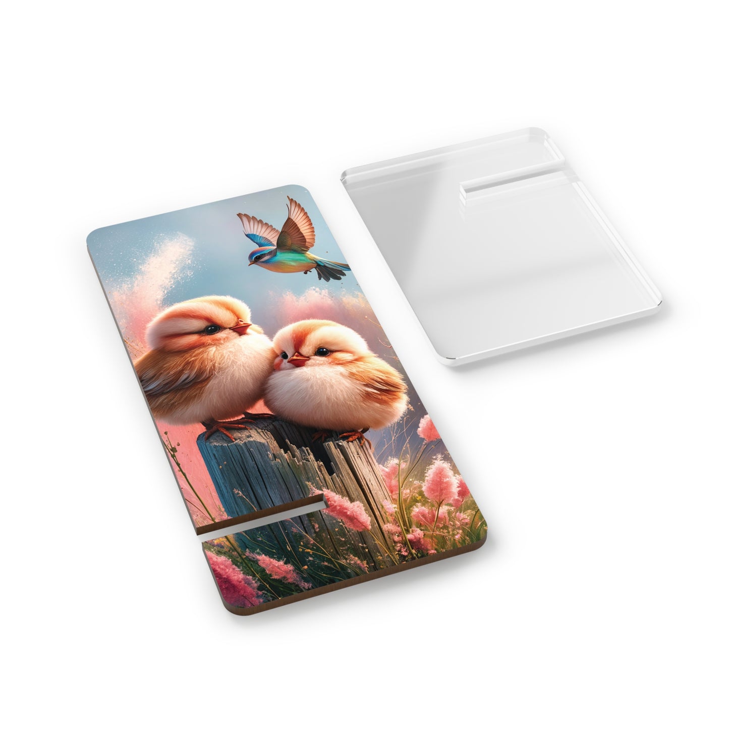 Perch-fect Pair: Double the Fluff, Double the Tweet - Display Stand for Smartphones