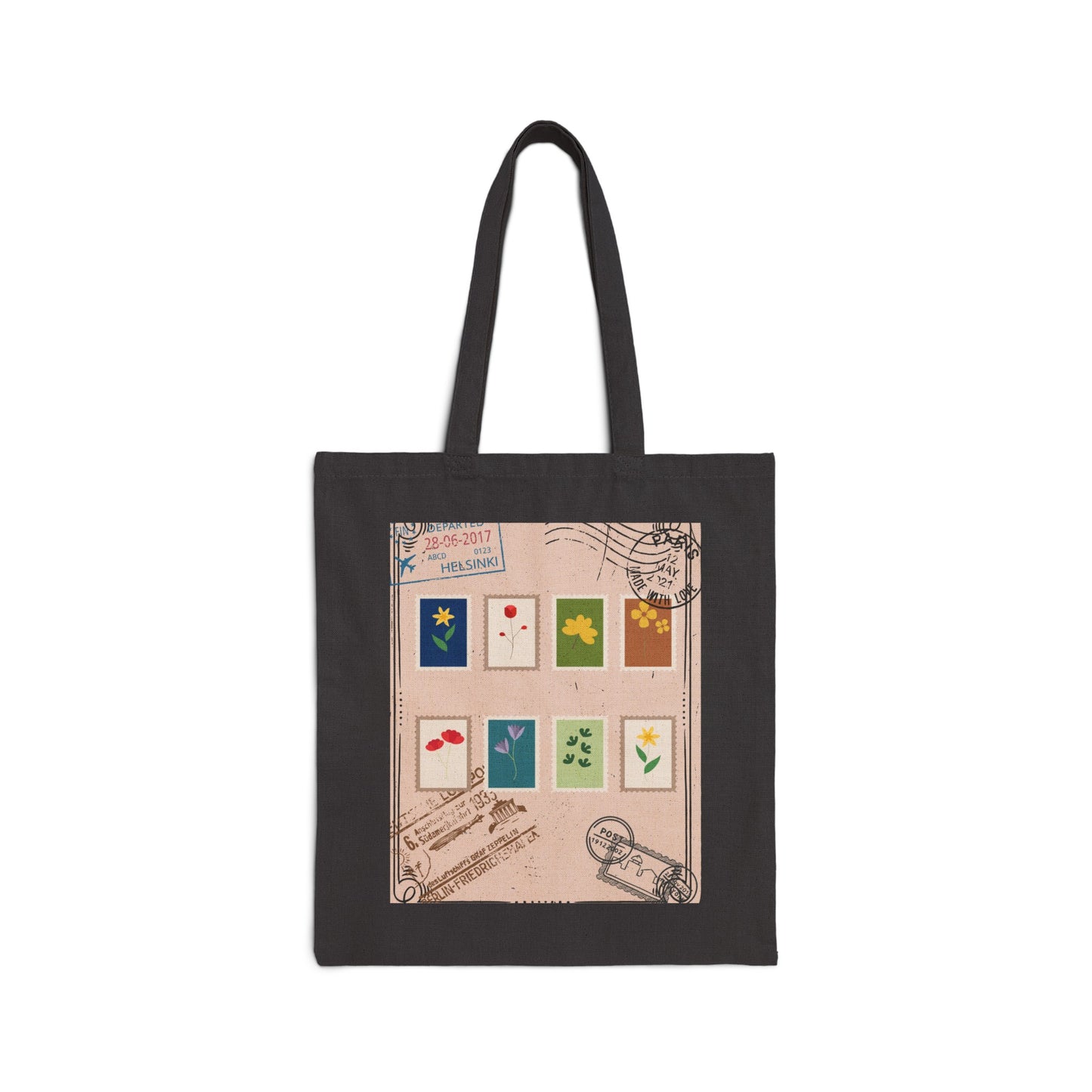 "Flower Postage Stamp"- Cotton Canvas Tote Bag