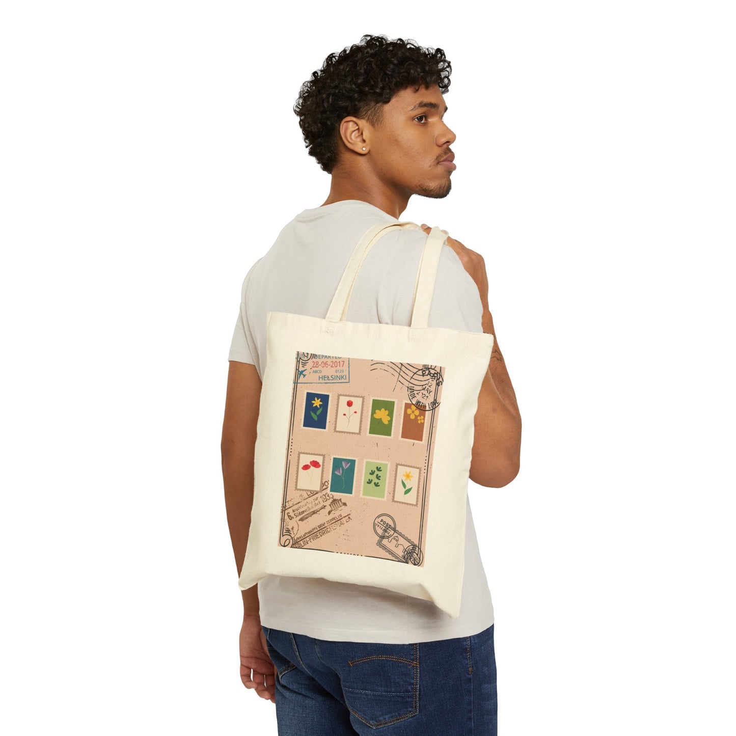 "Flower Postage Stamp"- Cotton Canvas Tote Bag