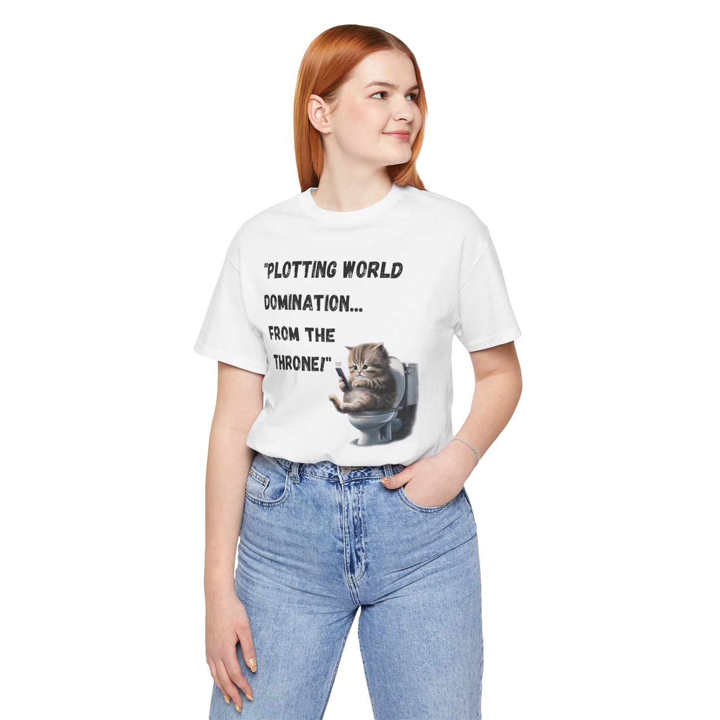 "Plotting World Domination... from the Throne" Cat Version - Unisex Jersey Short Sleeve Tee