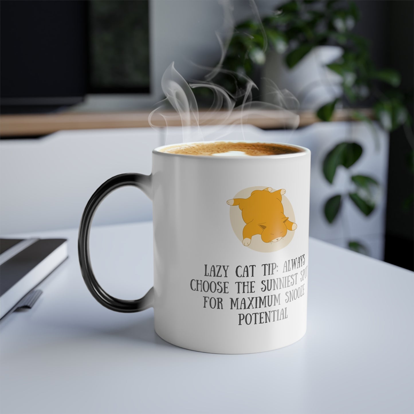 "Lazy cat tip Always choose the sunniest spot for maximum snooze potential" - Color Morphing Mug, 11oz