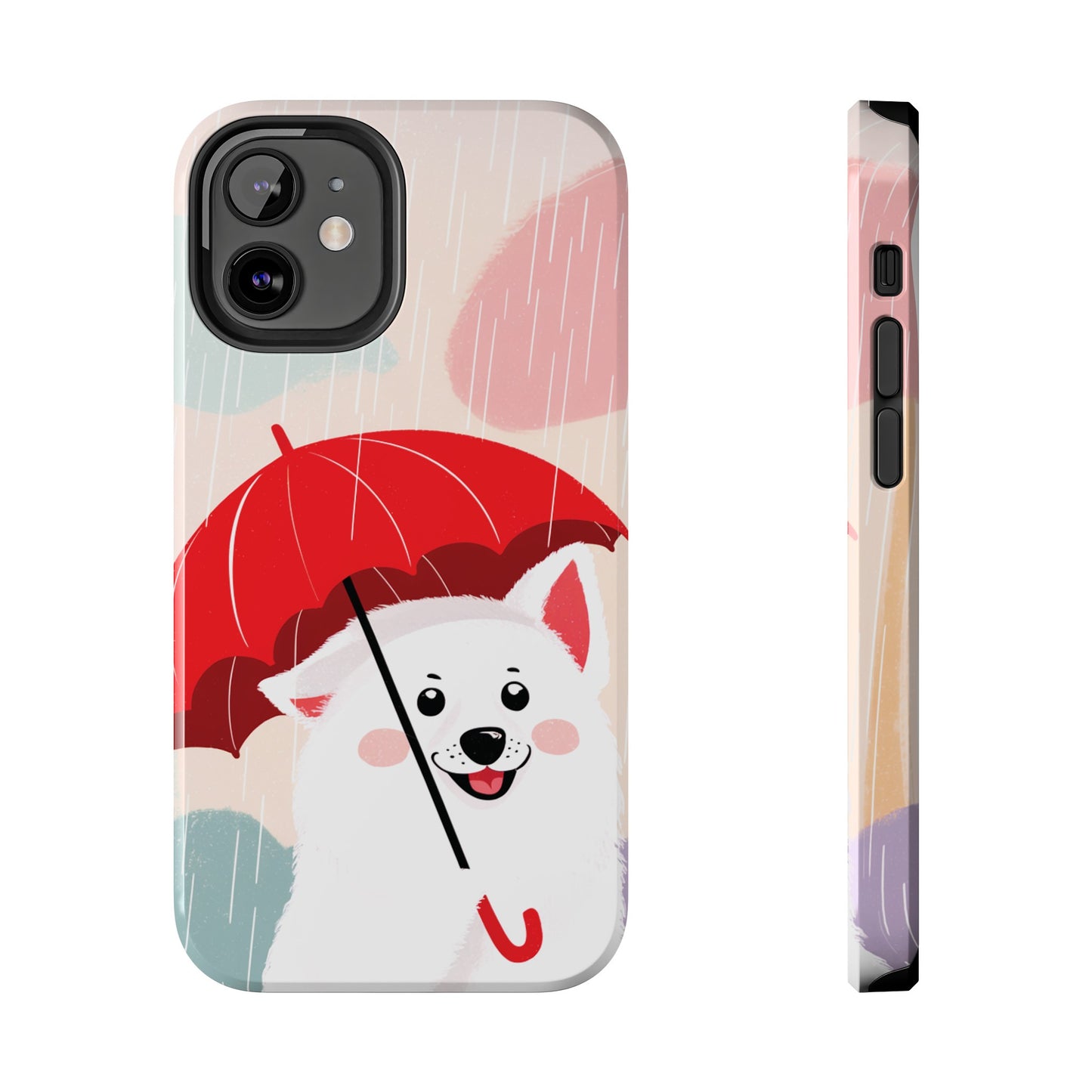 Rainy Day Ruff: Cartoon Dog with Red Pawrella - Tough Phone Cases