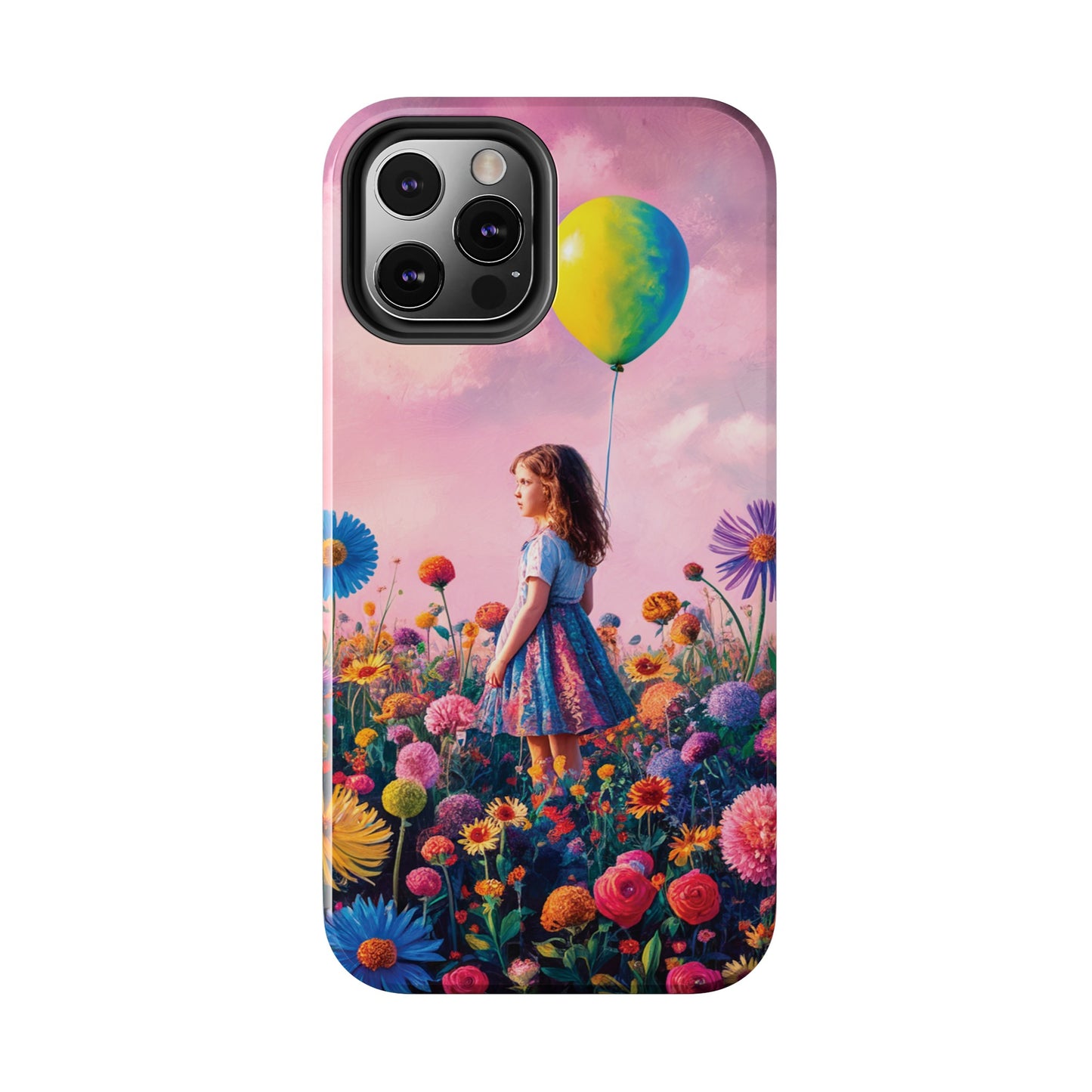 Girl with Yellow and Blue Balloon: Garden Oasis at Dusk - Tough Phone Cases