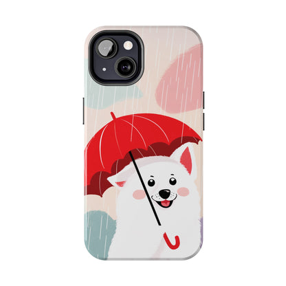 Rainy Day Ruff: Cartoon Dog with Red Pawrella - Tough Phone Cases