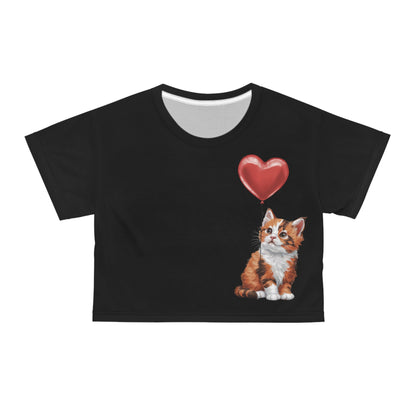 "Red Balloon Scottish Fold Version" - Crop Tee (AOP) in Black