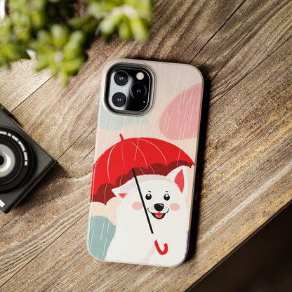 Rainy Day Ruff: Cartoon Dog with Red Pawrella - Tough Phone Cases