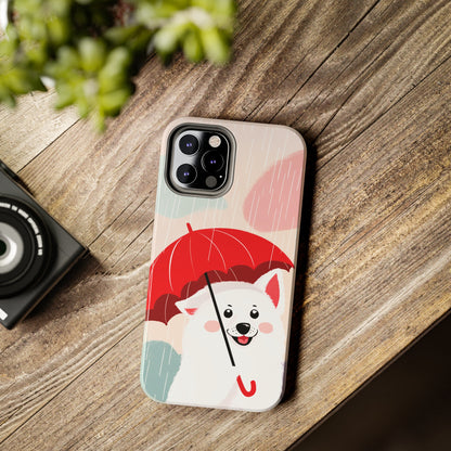 Rainy Day Ruff: Cartoon Dog with Red Pawrella - Tough Phone Cases