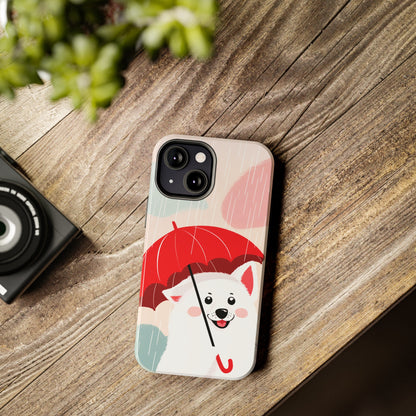 Rainy Day Ruff: Cartoon Dog with Red Pawrella - Tough Phone Cases