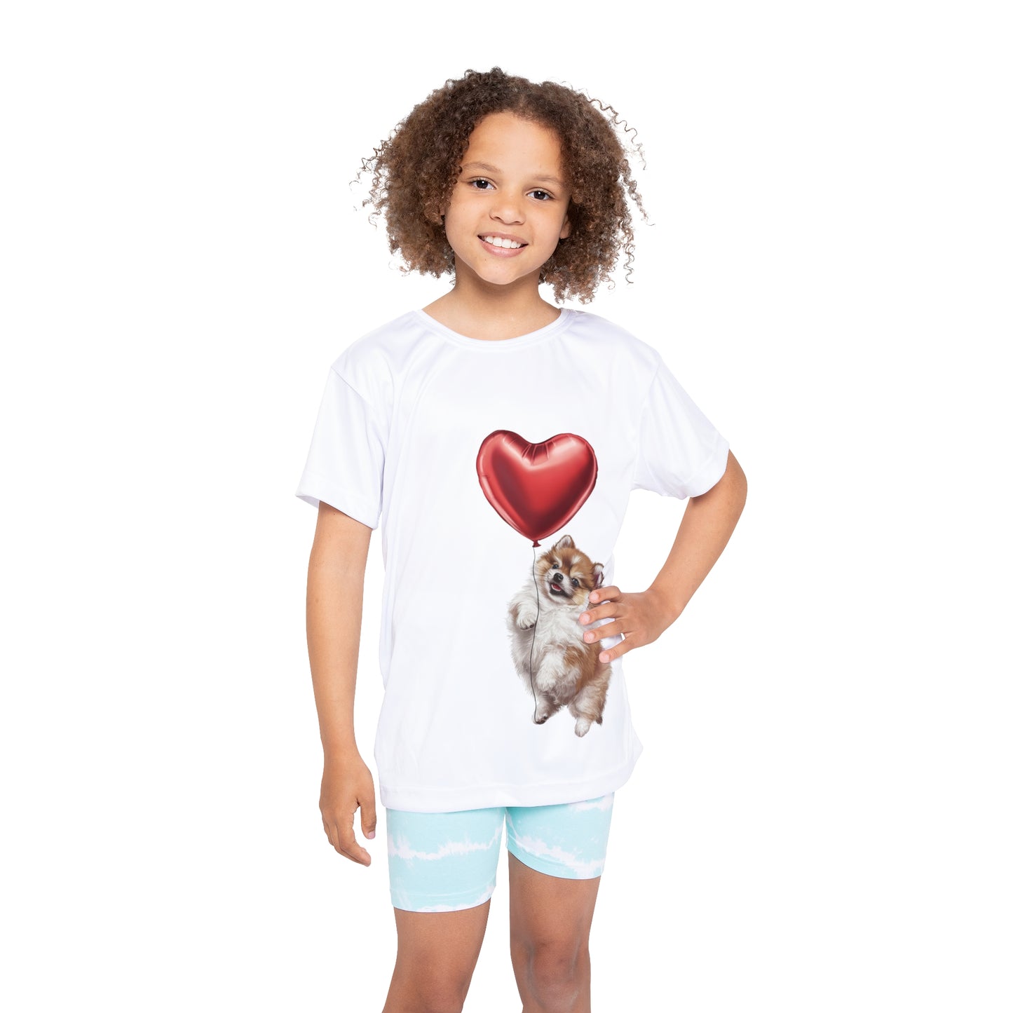 "Red Balloon Pomeranian Version" - Kids Sports Jersey (AOP) in White