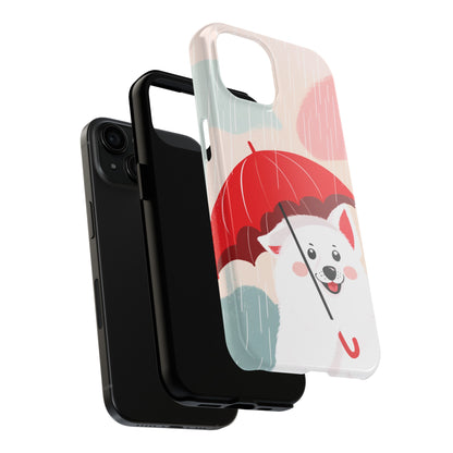 Rainy Day Ruff: Cartoon Dog with Red Pawrella - Tough Phone Cases