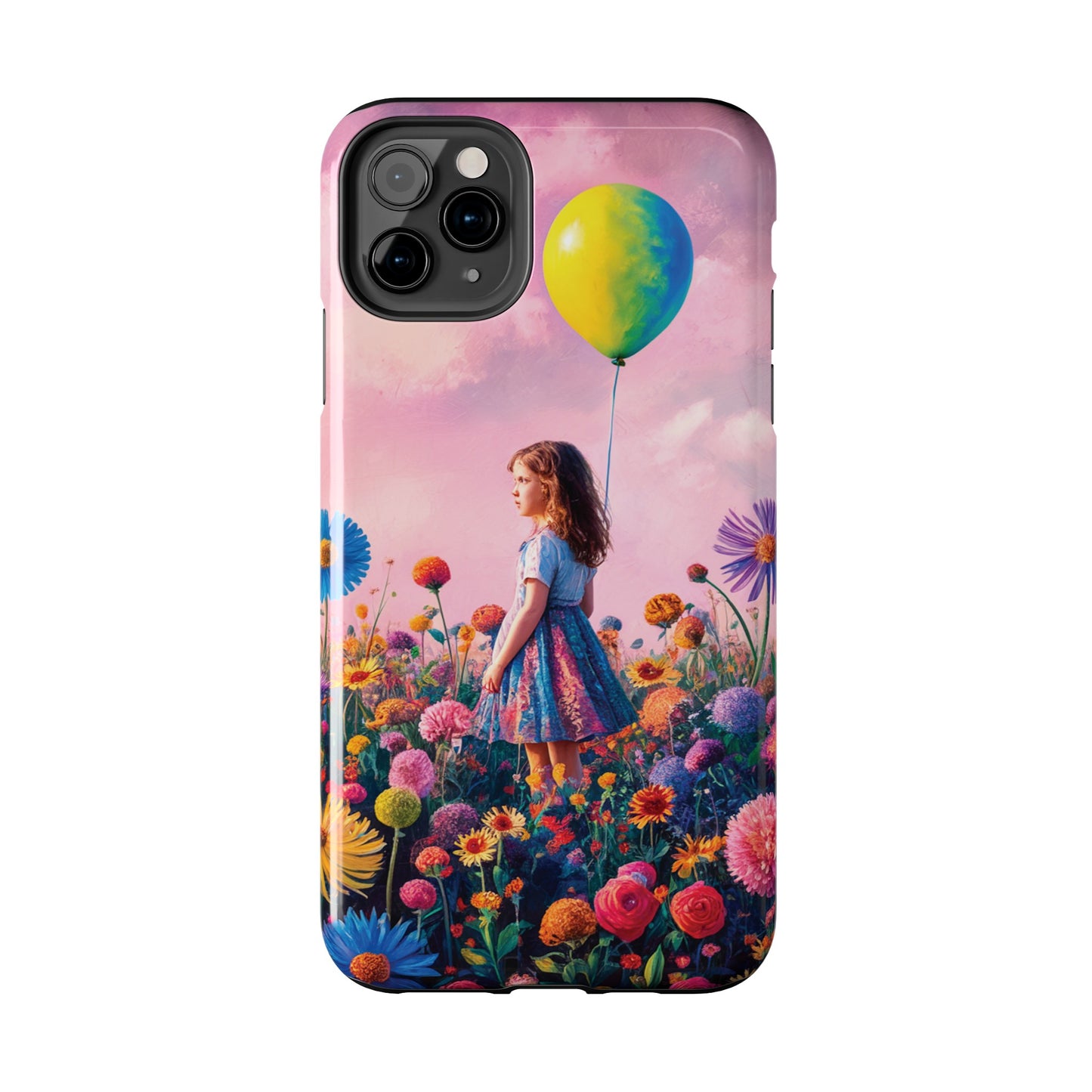 Girl with Yellow and Blue Balloon: Garden Oasis at Dusk - Tough Phone Cases