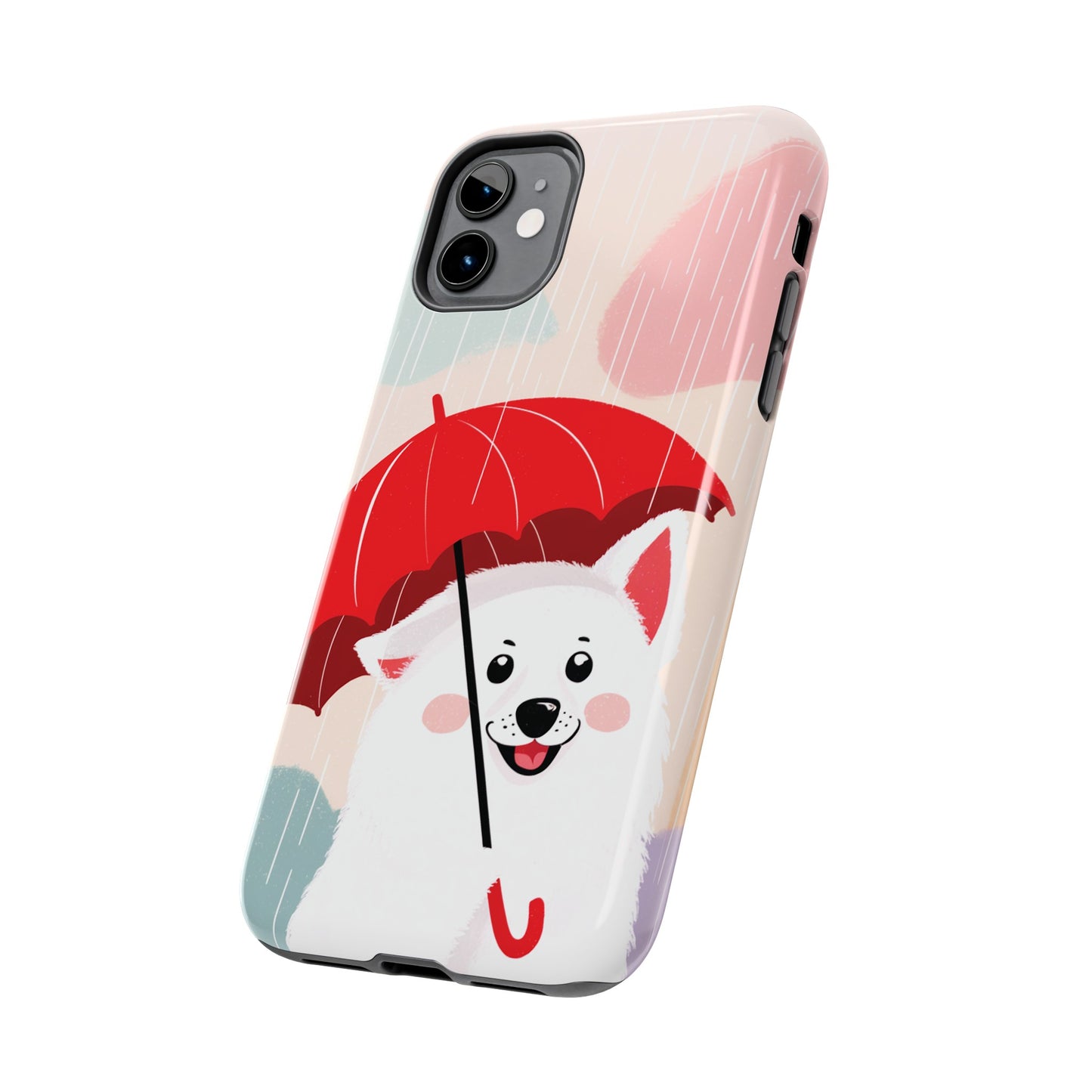 Rainy Day Ruff: Cartoon Dog with Red Pawrella - Tough Phone Cases