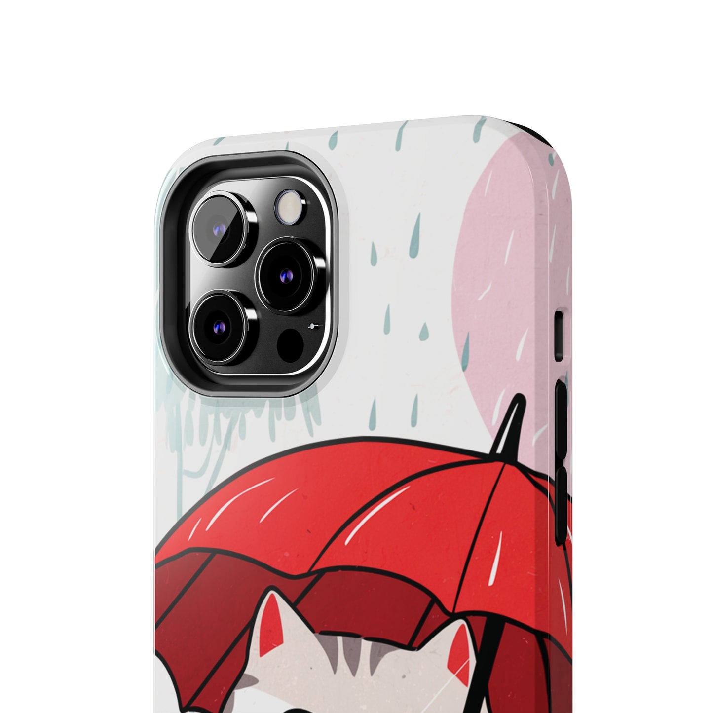 Rainy Day Whiskers: Cartoon Cat with Red Umbrella - Tough Phone Cases