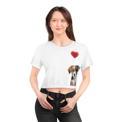 "Red Balloon Dog Version" - Crop Tee in White