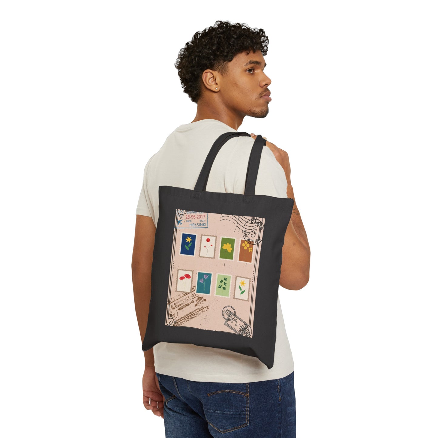 "Flower Postage Stamp"- Cotton Canvas Tote Bag