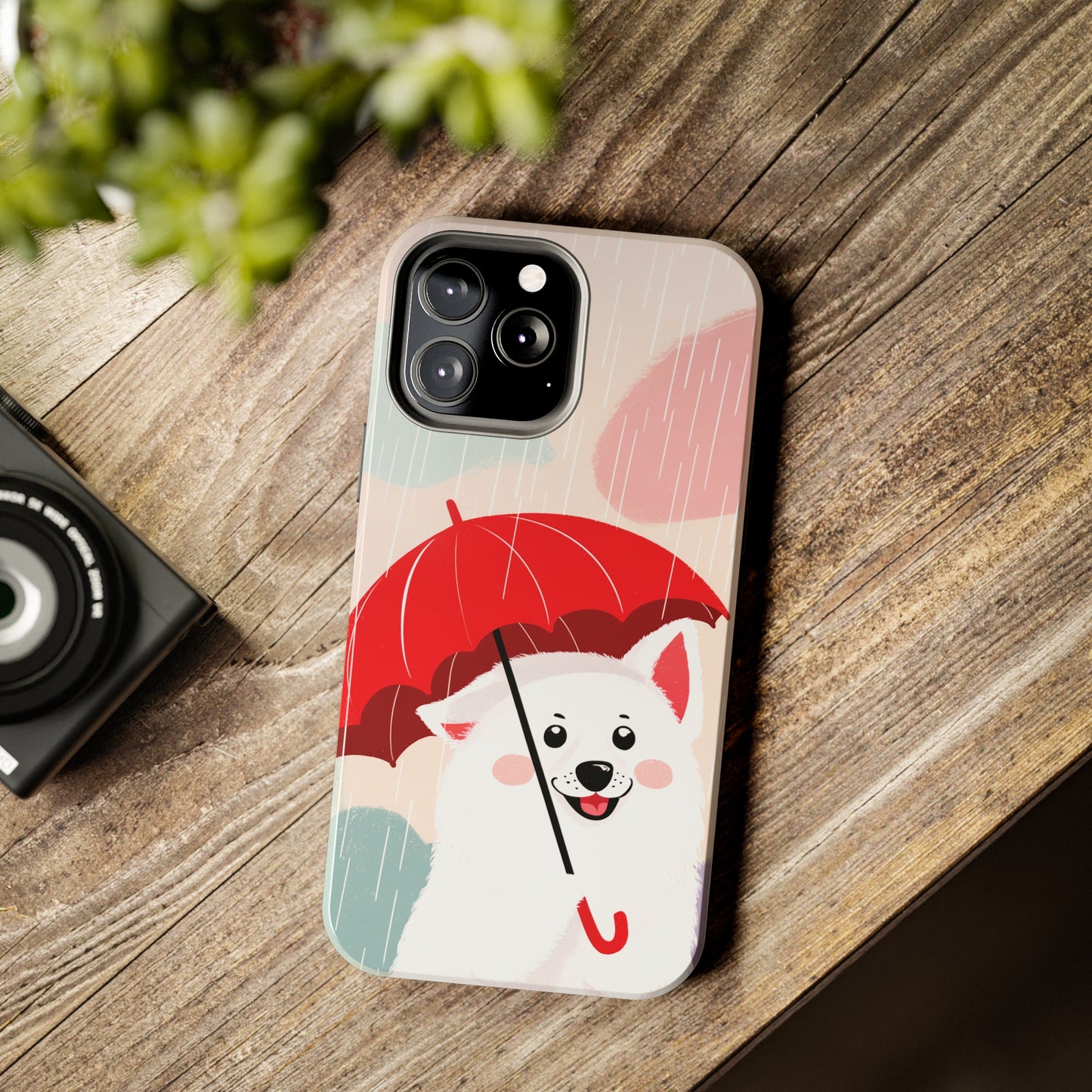 Rainy Day Ruff: Cartoon Dog with Red Pawrella - Tough Phone Cases