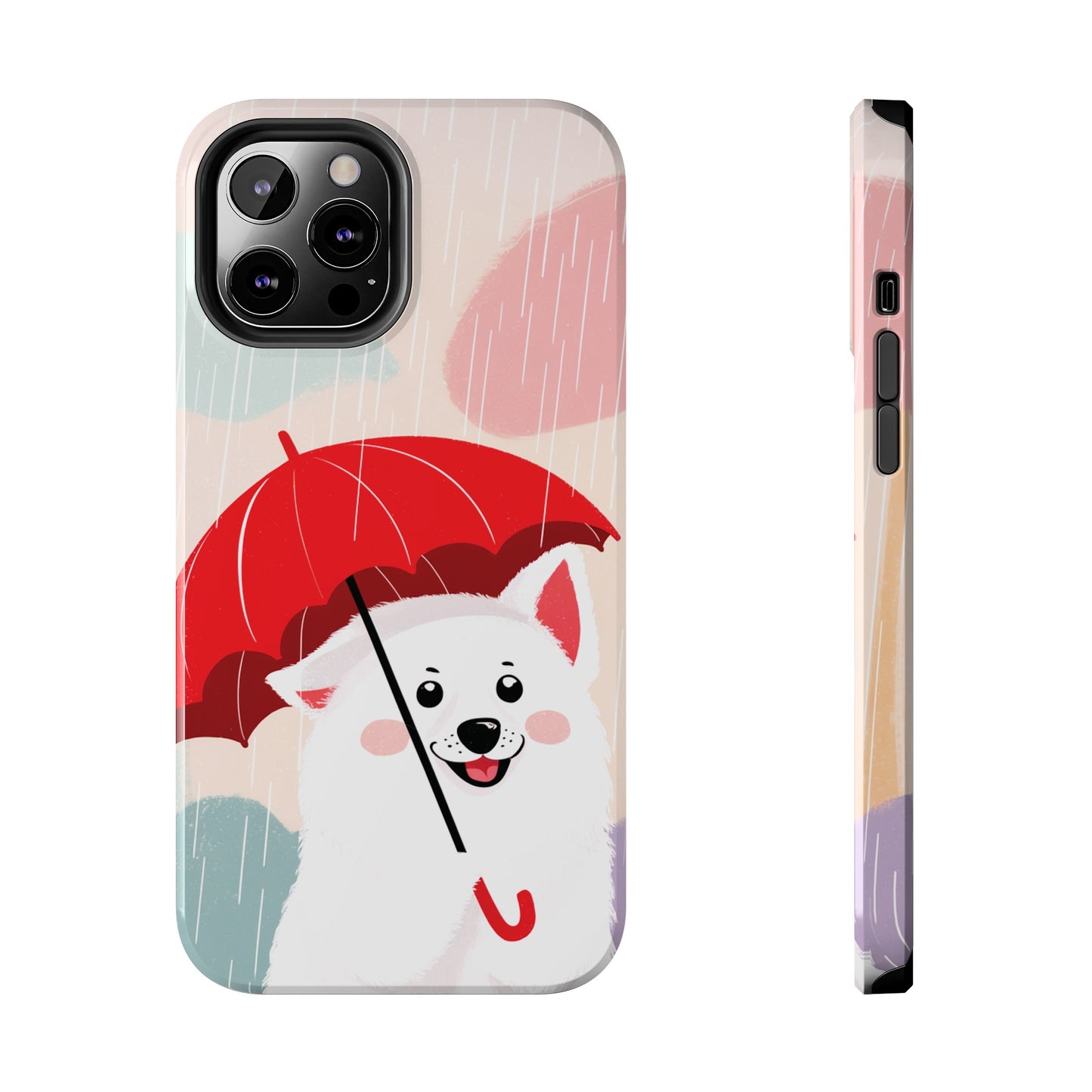 Rainy Day Ruff: Cartoon Dog with Red Pawrella - Tough Phone Cases