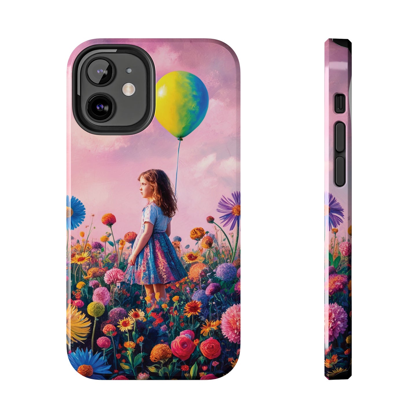 Girl with Yellow and Blue Balloon: Garden Oasis at Dusk - Tough Phone Cases