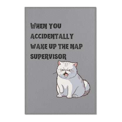 "When you accidentally wake up the nap supervisor" Cat Meme - Area Rugs