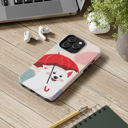 Rainy Day Ruff: Cartoon Dog with Red Pawrella - Tough Phone Cases