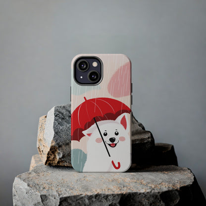 Rainy Day Ruff: Cartoon Dog with Red Pawrella - Tough Phone Cases