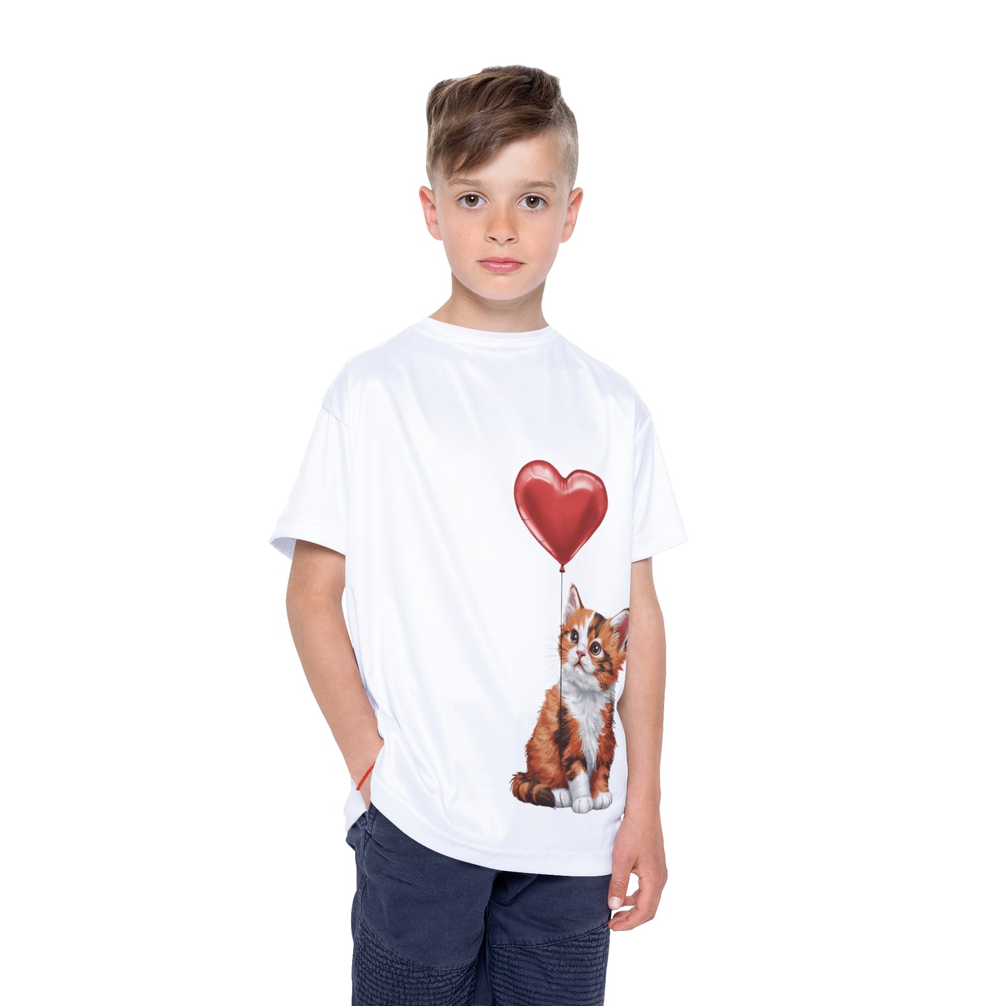 "Red Balloon Scottish Fold Version" - Kids Sports Jersey (AOP) in White