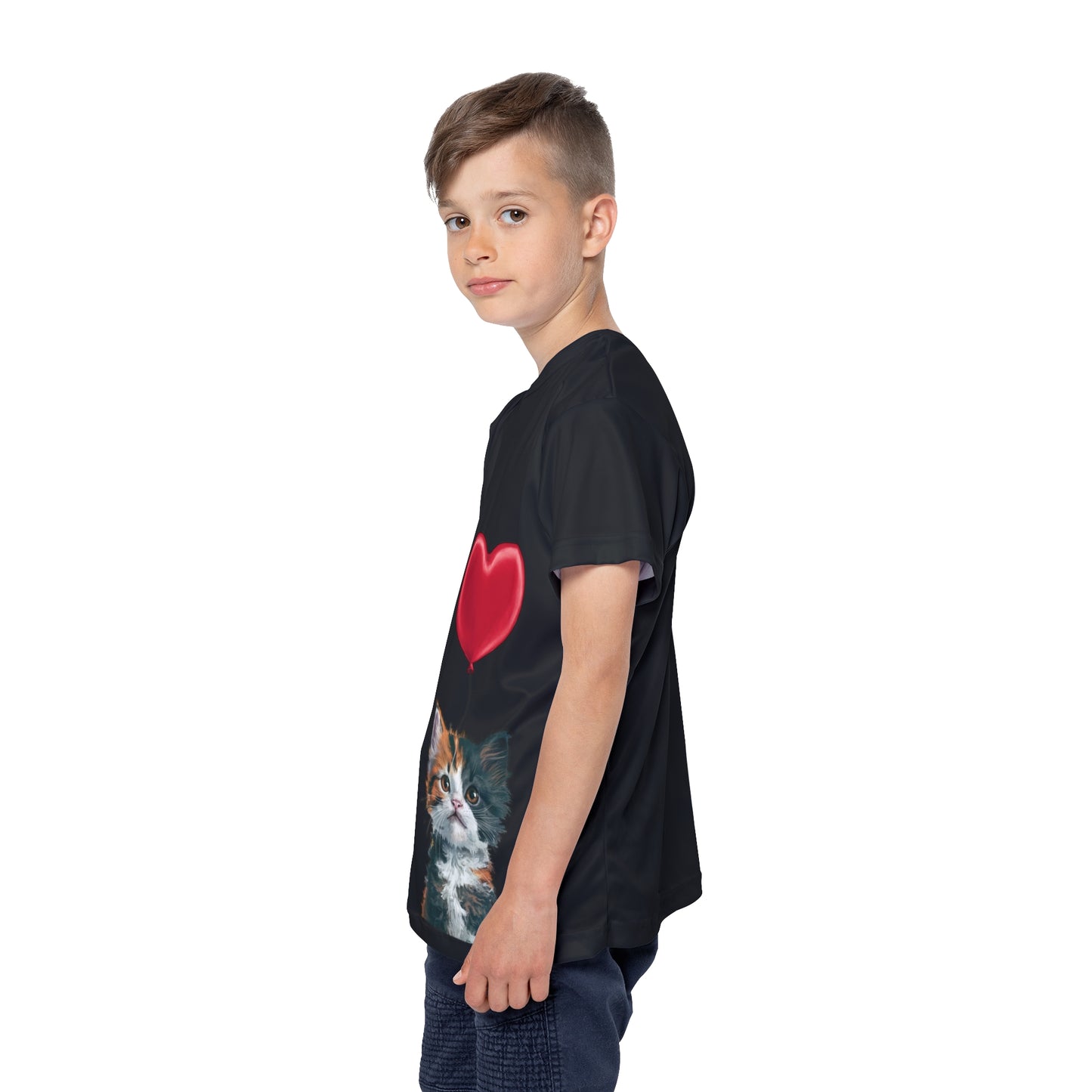 "Red Balloon Cat Version" - Kids Sports Jersey (AOP) in Black