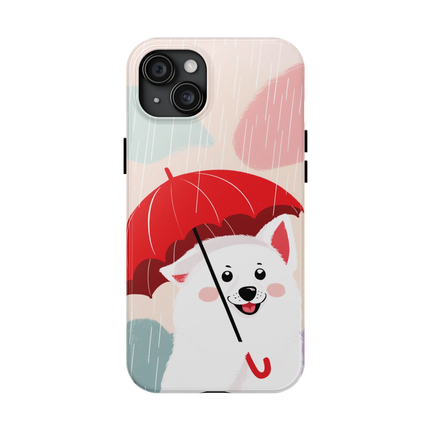 Rainy Day Ruff: Cartoon Dog with Red Pawrella - Tough Phone Cases