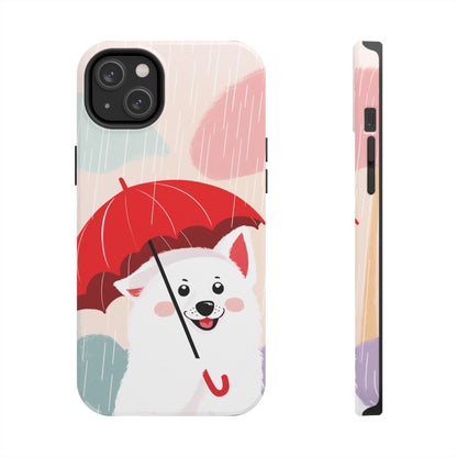 Rainy Day Ruff: Cartoon Dog with Red Pawrella - Tough Phone Cases