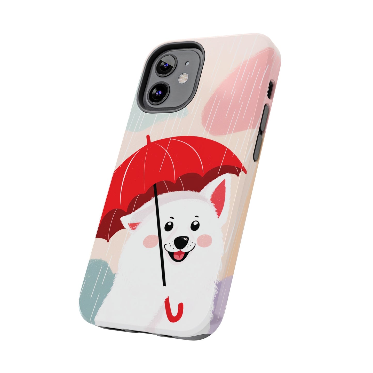 Rainy Day Ruff: Cartoon Dog with Red Pawrella - Tough Phone Cases