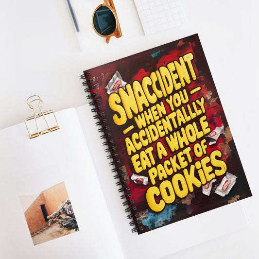 "Snaccident When You Accidentally Eat a Whole Packet of Cookies." Spiral Notebook - Ruled Line