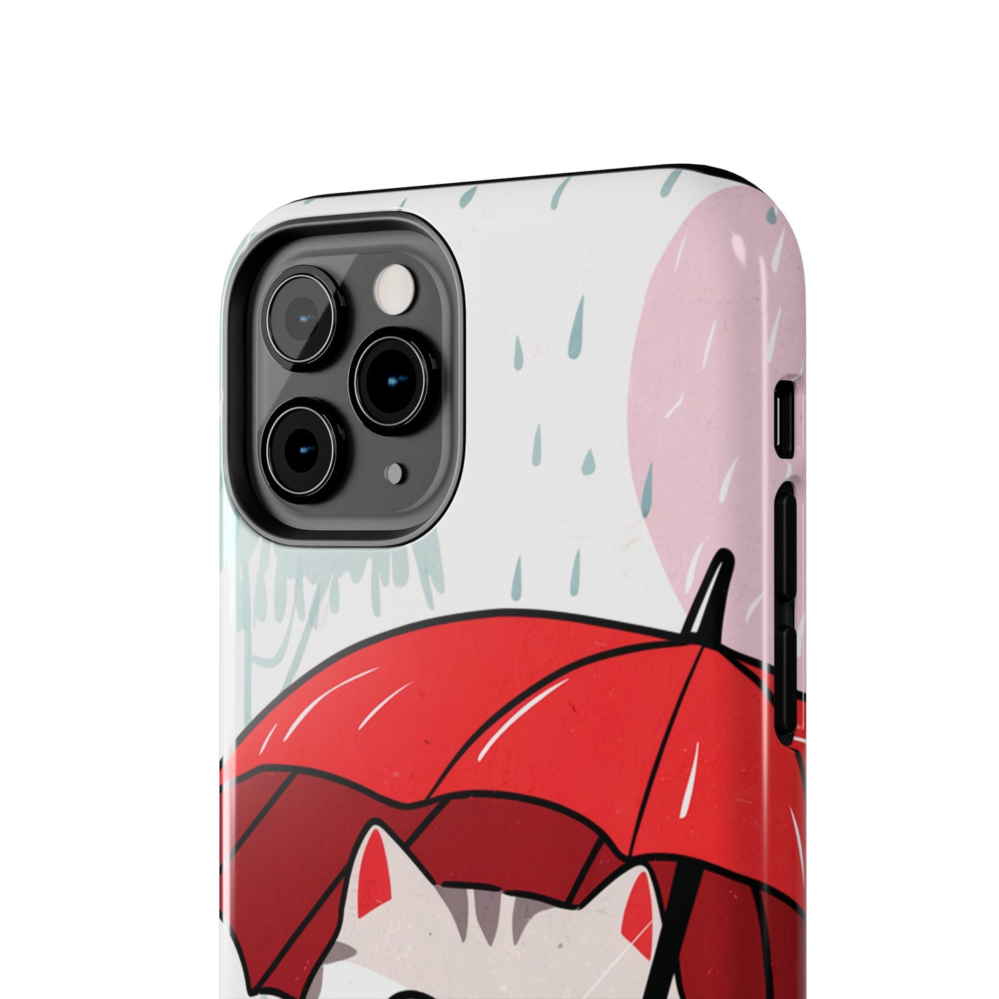 Rainy Day Whiskers: Cartoon Cat with Red Umbrella - Tough Phone Cases