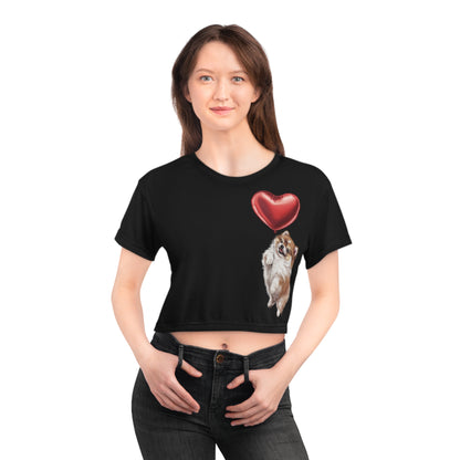 "Red Balloon Pomeranian Version" - Crop Tee in Black