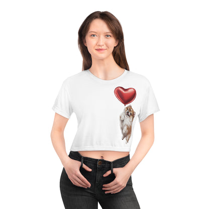 "Red Balloon Pomeranian Version" - Crop Tee in White