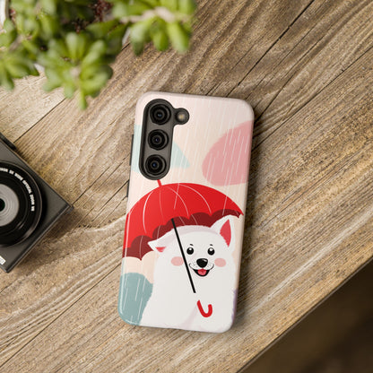 Rainy Day Ruff: Cartoon Dog with Red Pawrella - Tough Phone Cases