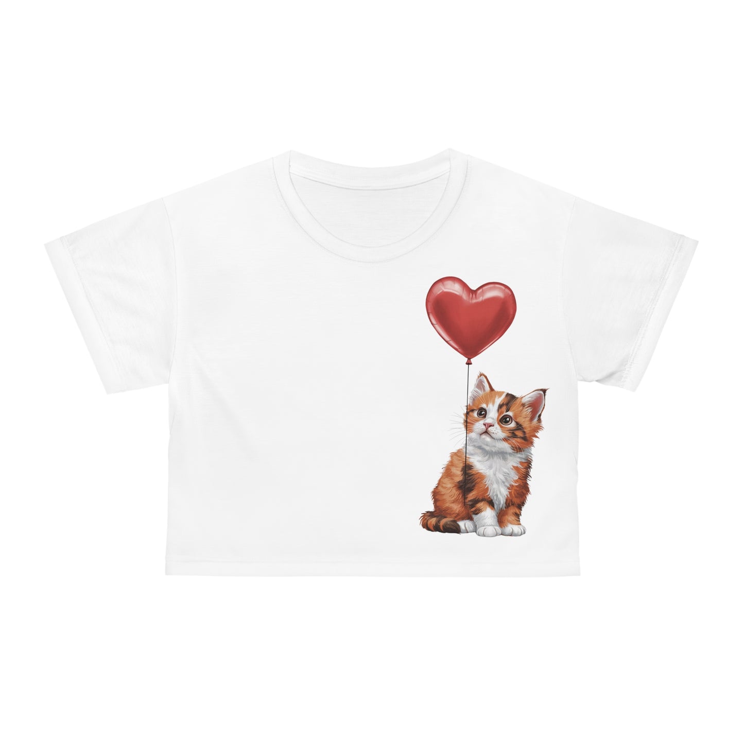 "Red Balloon Scottish Fold Version" - Crop Tee in White