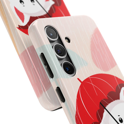 Rainy Day Ruff: Cartoon Dog with Red Pawrella - Tough Phone Cases