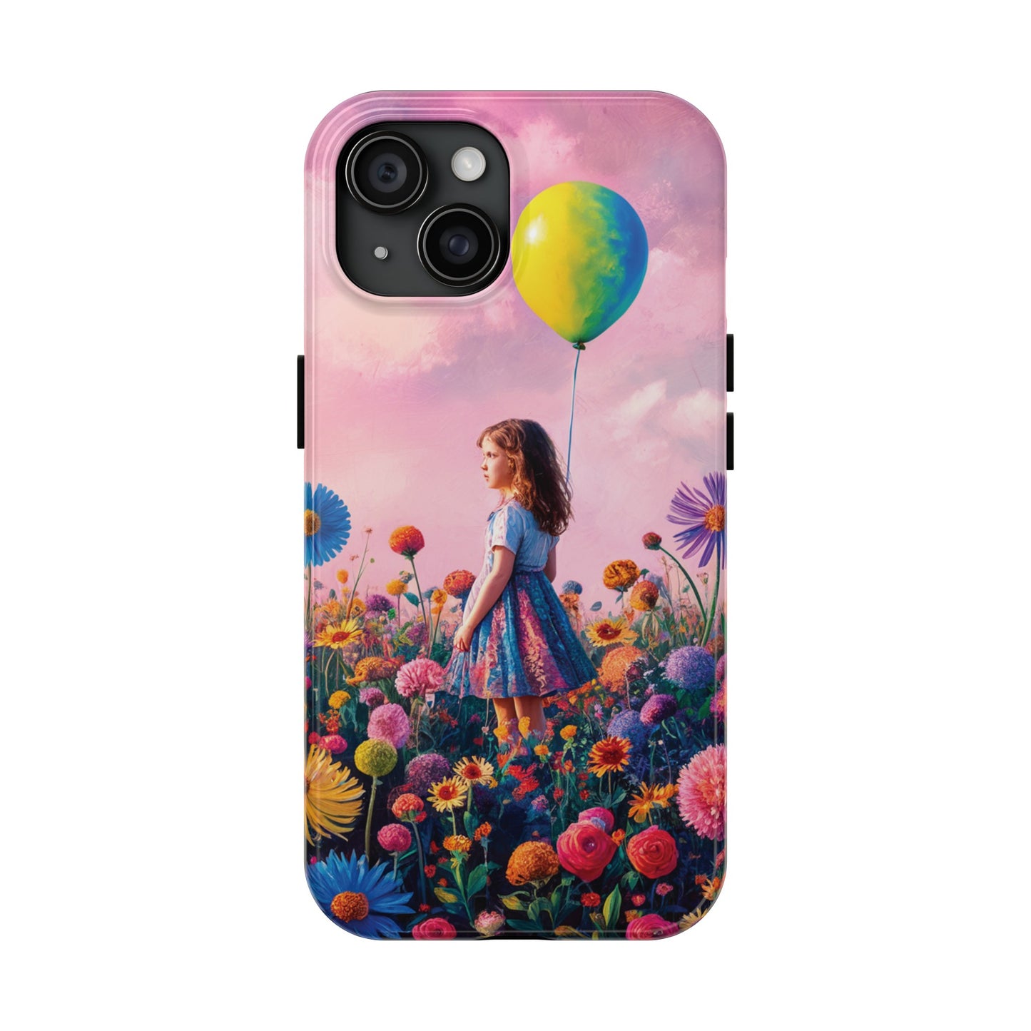 Girl with Yellow and Blue Balloon: Garden Oasis at Dusk - Tough Phone Cases