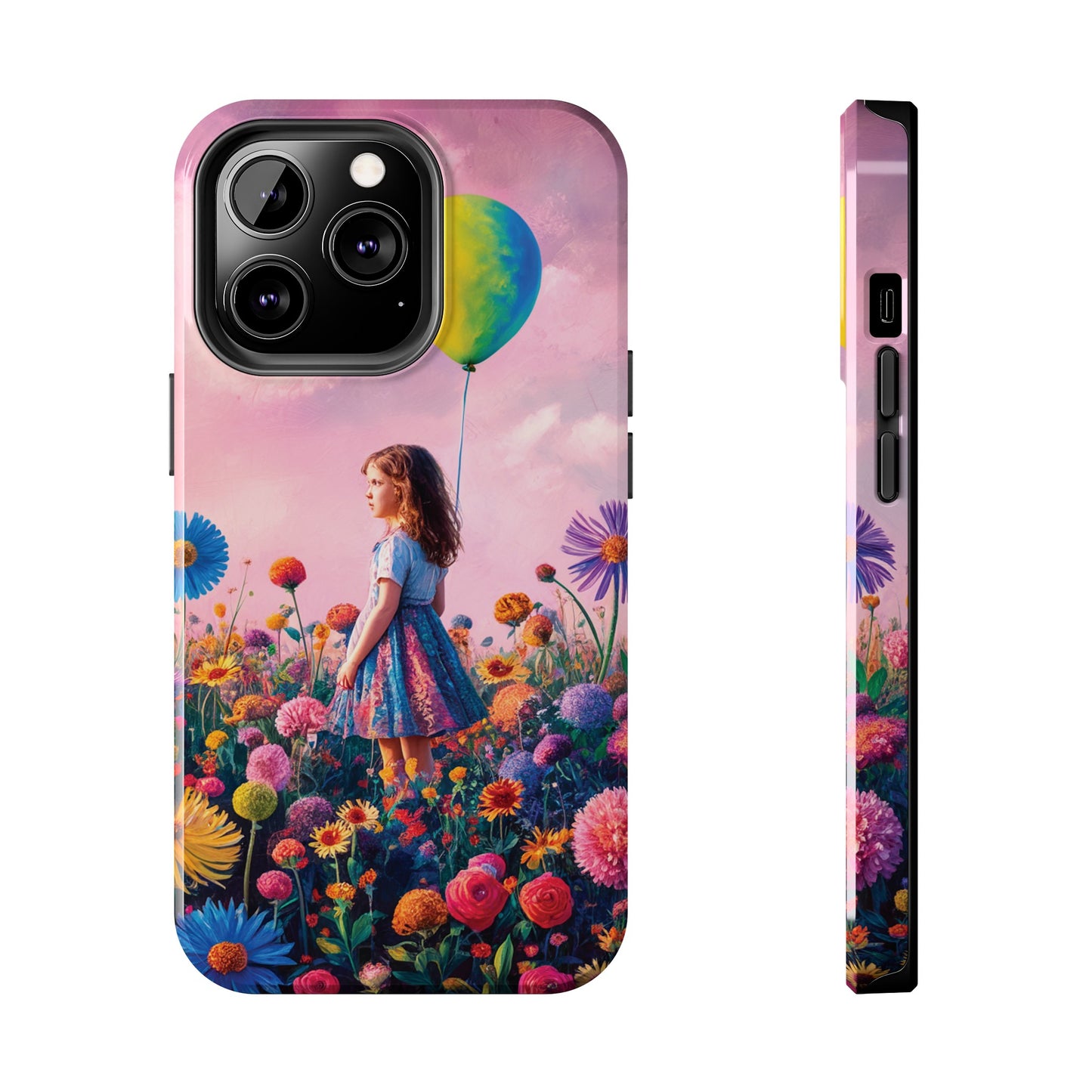 Girl with Yellow and Blue Balloon: Garden Oasis at Dusk - Tough Phone Cases