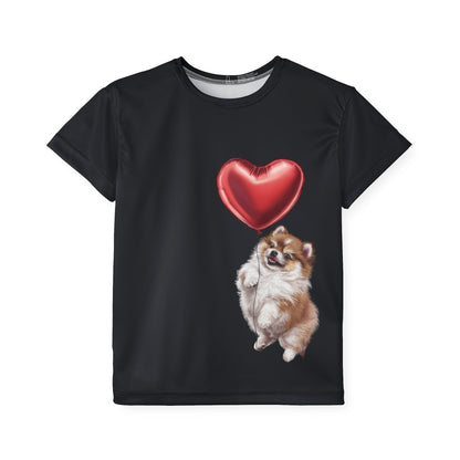 "Red Balloon Pomeranian Version" - Kids Sports Jersey (AOP) in Black