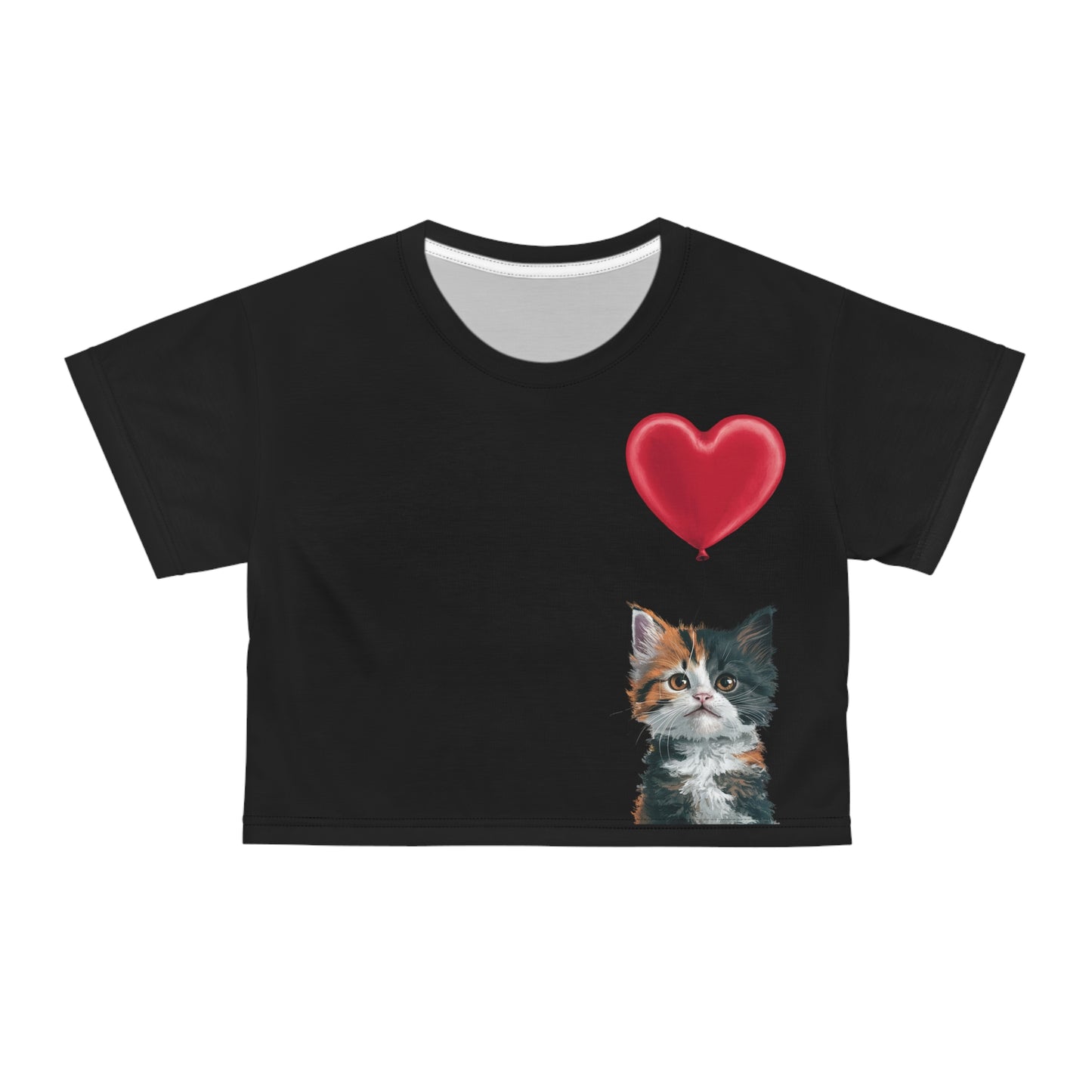 "Red Balloon Cat Version" - Crop Tee in Black