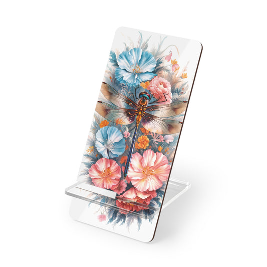 Serene Wings: Dragonfly Amidst Pastel Florals - Display Stand for Smartphones