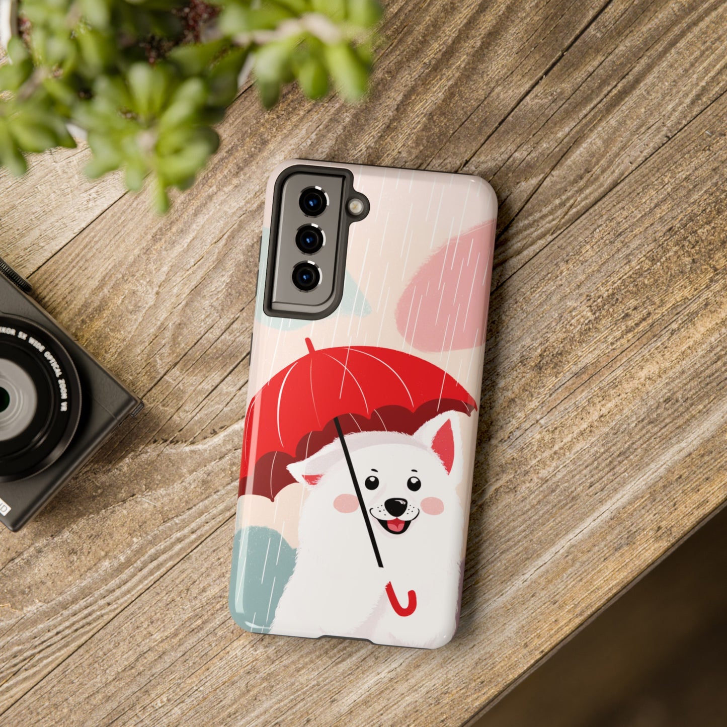 Rainy Day Ruff: Cartoon Dog with Red Pawrella - Tough Phone Cases