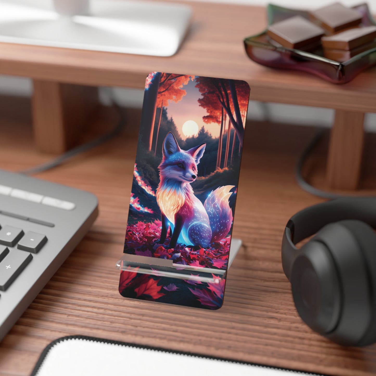 Autumn Glow: Fox and Phone in Harmony - Display Stand for Smartphones