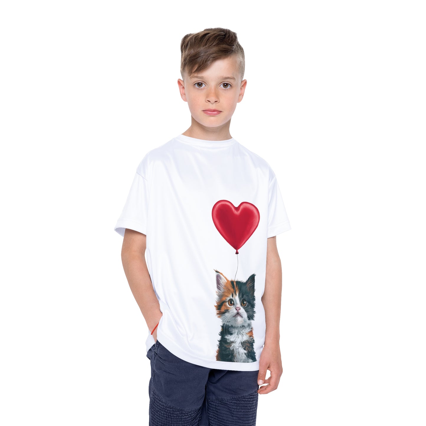 "Red Balloon Cat Version" - Kids Sports Jersey (AOP) in White