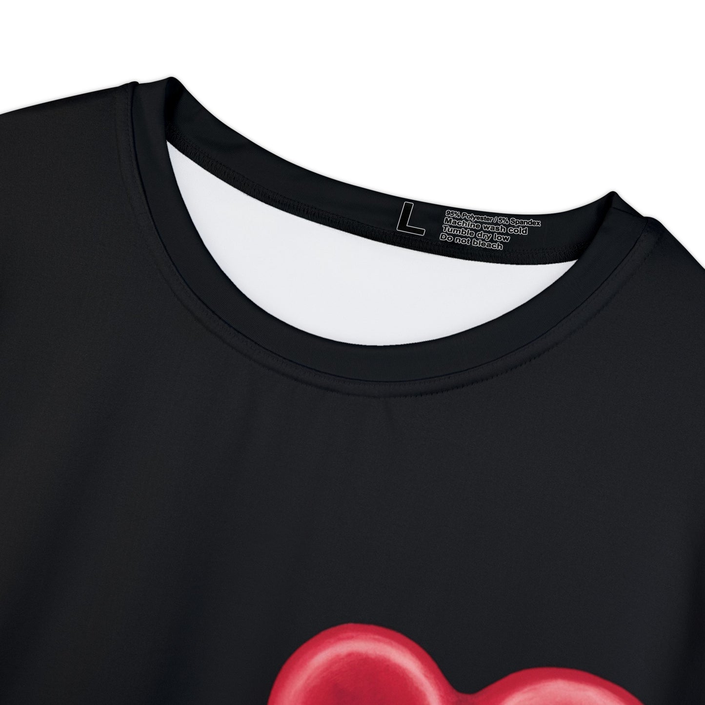 "Red Balloon Cat Version" - Women's Short Sleeve Shirt (AOP) in Black