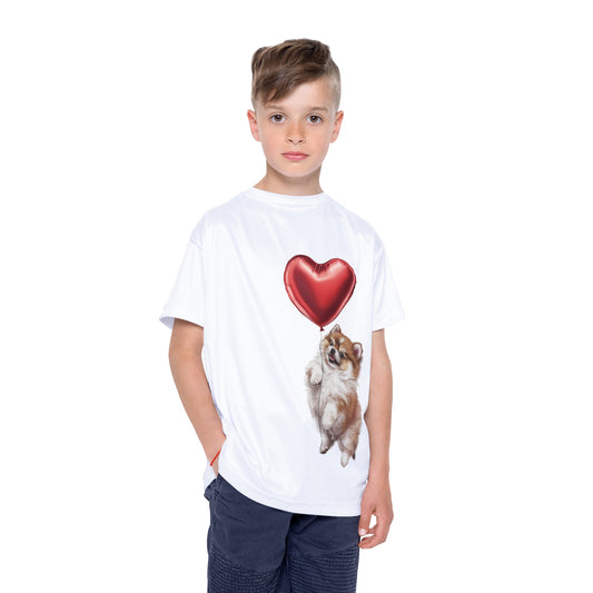 "Red Balloon Pomeranian Version" - Kids Sports Jersey (AOP) in White