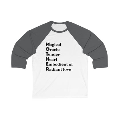 "MOTHER Magical Oracle, Tender Heart, Embodiment of Radiant Love" - Unisex 3\4 Sleeve Baseball Tee